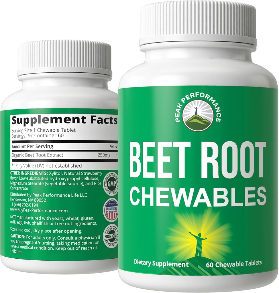 Beet Chews - Great Tasting Beets Chewables with no added Sugar - Better Than Gummies מכיל תמצית שורש אורגני. טבעוני, Zero Gluten Beetroot Total תוסף עבור הלב, Circulatory, BP