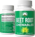 Beet Chews - Great Tasting Beets Chewables with no added Sugar - Better Than Gummies מכיל תמצית שורש אורגני. טבעוני, Zero Gluten Beetroot Total תוסף עבור הלב, Circulatory, BP