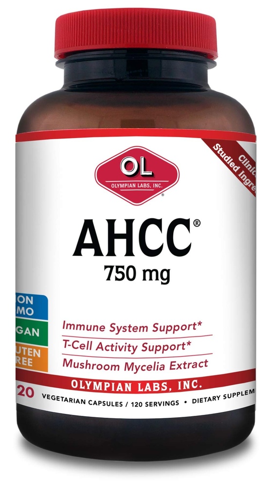 אולימפיה Labs Premium AHCC תוספת של 750 מ"ג של AHCC לכל קפסולה - תומכת בבריאות החיסון, הפונקציה Liver ו- Natural Killer Cell Activity - Bulk 120 משרתות