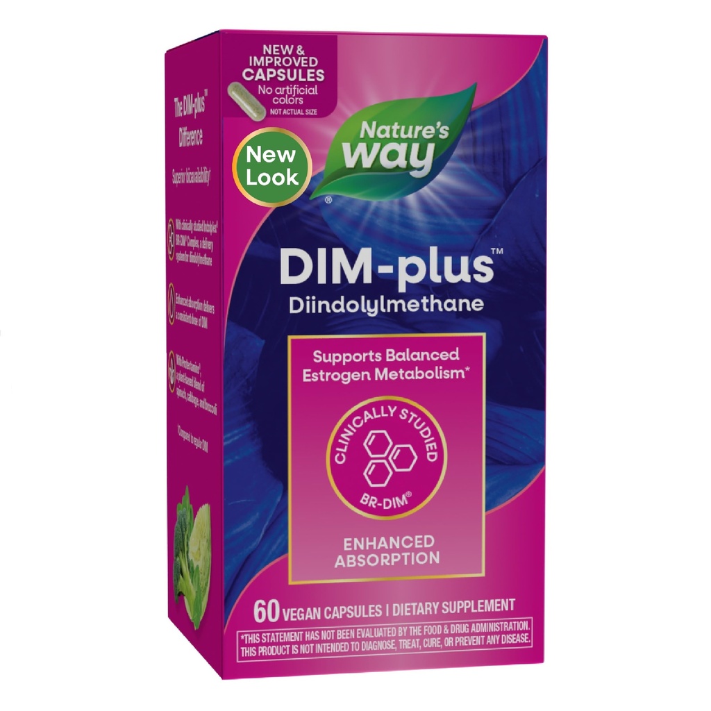 Nature's Way DIM-Plus, DIM תוסף, תומך ב-Estrogen Metabolism*, תומך בהורמון אסטרוגן *, Diindolylmethane, 60 קפסולות טבעוניות