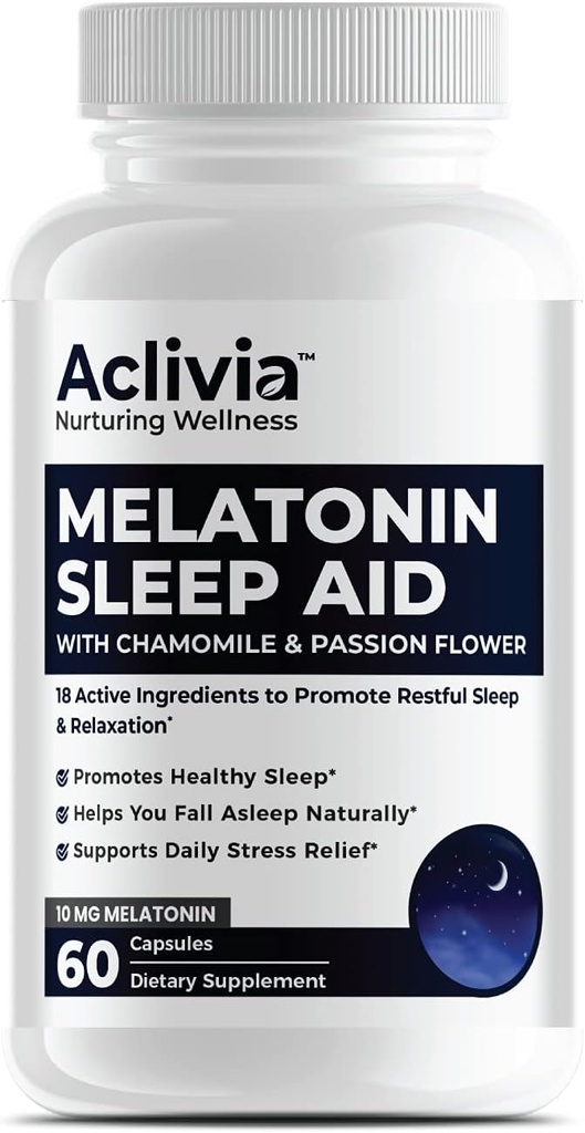 Super Power Melatonin 10 MG קפסולות, Chamomile, Passionflower & Lemon Balm, Sleep Aid to Helps You Fall Asleep באופן טבעי ו Wake Upagged, non-Habit Forming, 60 קפסולות