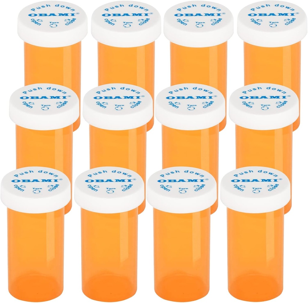 גלולות תרופות פלסטיות עם ילדים עמידים ל Caps - Push Down and Turn - Prescription Vial, Medicine Container, Pill Cases Dispenser מארגנת (12pcs, 30 Dram)