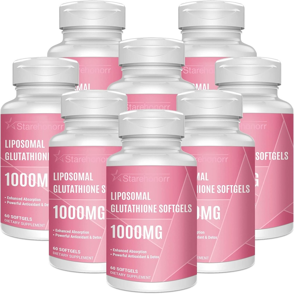סוכריות ליposomal Glutathione Softgels 1500MG, מופחת Glutathione תוסף עם ויטמין C, Better Absorption, non-GMO Powerful Antioxidant for Healthy Aging, Detox, Immune Health, 480 Softgels
