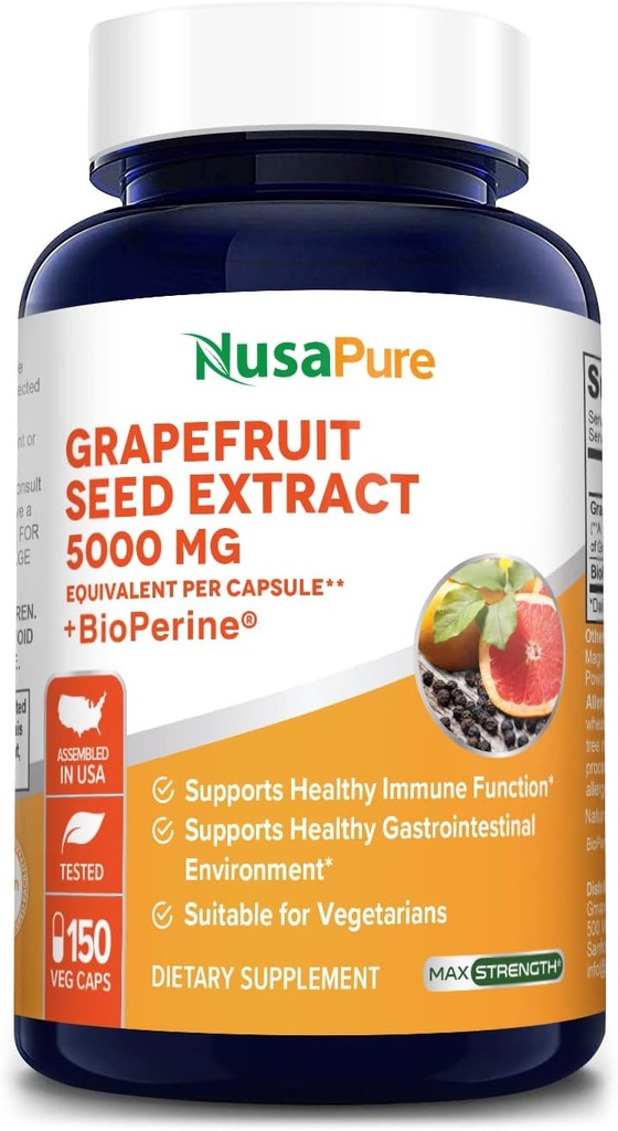 NusaPure Grapeפירות לחלץ 5,000 מ"ג לקפסולה (Extract 10:1) Bioperine 150 Veggie caps (Vegan, Gluten Free, non-GMO)