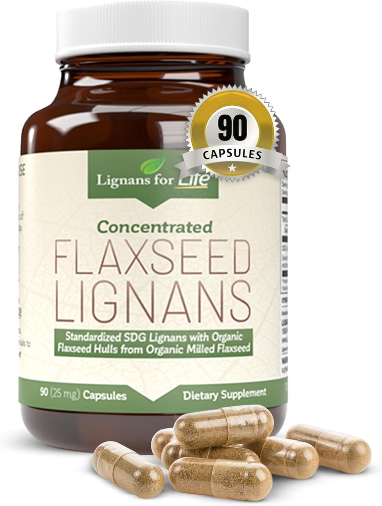 Lignans for Life Flaxseed and SDG - אומגה 3 Fatty Acids, סיבים אנטי-חמצן - מסייע לשפר את Shiny Coat, Digestive and Heart Health, 25 מ"ג, 90 קפסולות, 1 Pack