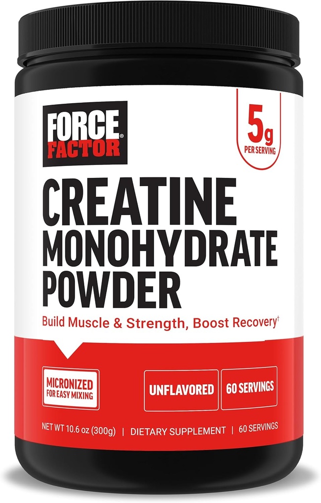כוח גורם Creatine Monohydrate אבקה, 5g Micronized Dose כדי לתמוך צמיחה שרירים, כוח, התאוששות, בריאות קוגניטיבית וזיכרון, Unflavored, 60 משרתים