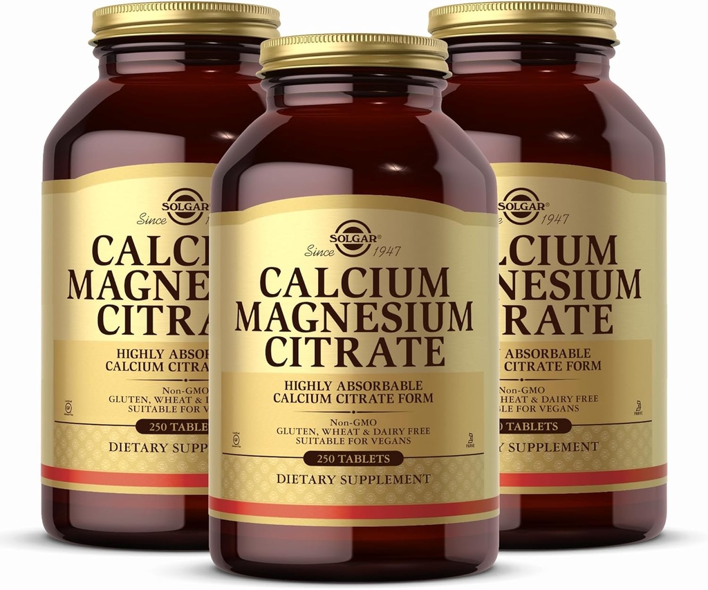 Solgar Calcium Magnesium Citrate, 250 טבליות (Pack of 3) - תמיכה עצמות בריאות ושיניים - תמיכה מערכת מערכת Musculoskeletal & Nervous - Highly Absorbable - non-GMO ו טבעוני - 150 משרתים מלאים