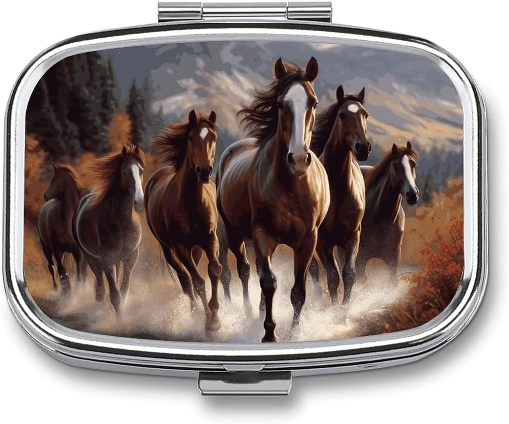 Horses Square Pill Box, 2 גלולות Pocket דקורטיביות עבור Pocket Or Purse Portable Mini Travel Medicine Tablet ויטמין Holder ארגן גלולות למקרה