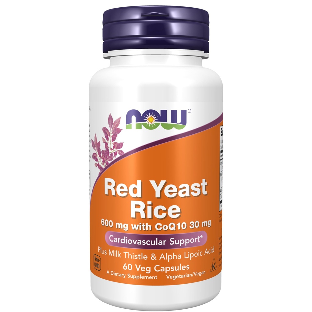 תוספי מזון עכשיו, Red Yeast Rice עם CoQ10, בתוספת חלב Thistle & Alpha Lipoic Acid, 60 ואג כמוסות