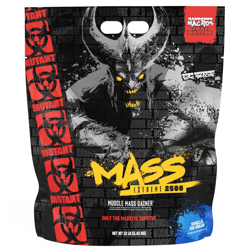Mutant Mass Extreme Gainer - אבקת חלבון Whey - בניית גודל שרירים וכוח - High Density ניקוי קלוריות (Vanilla Ice Cream, 12 lbs)