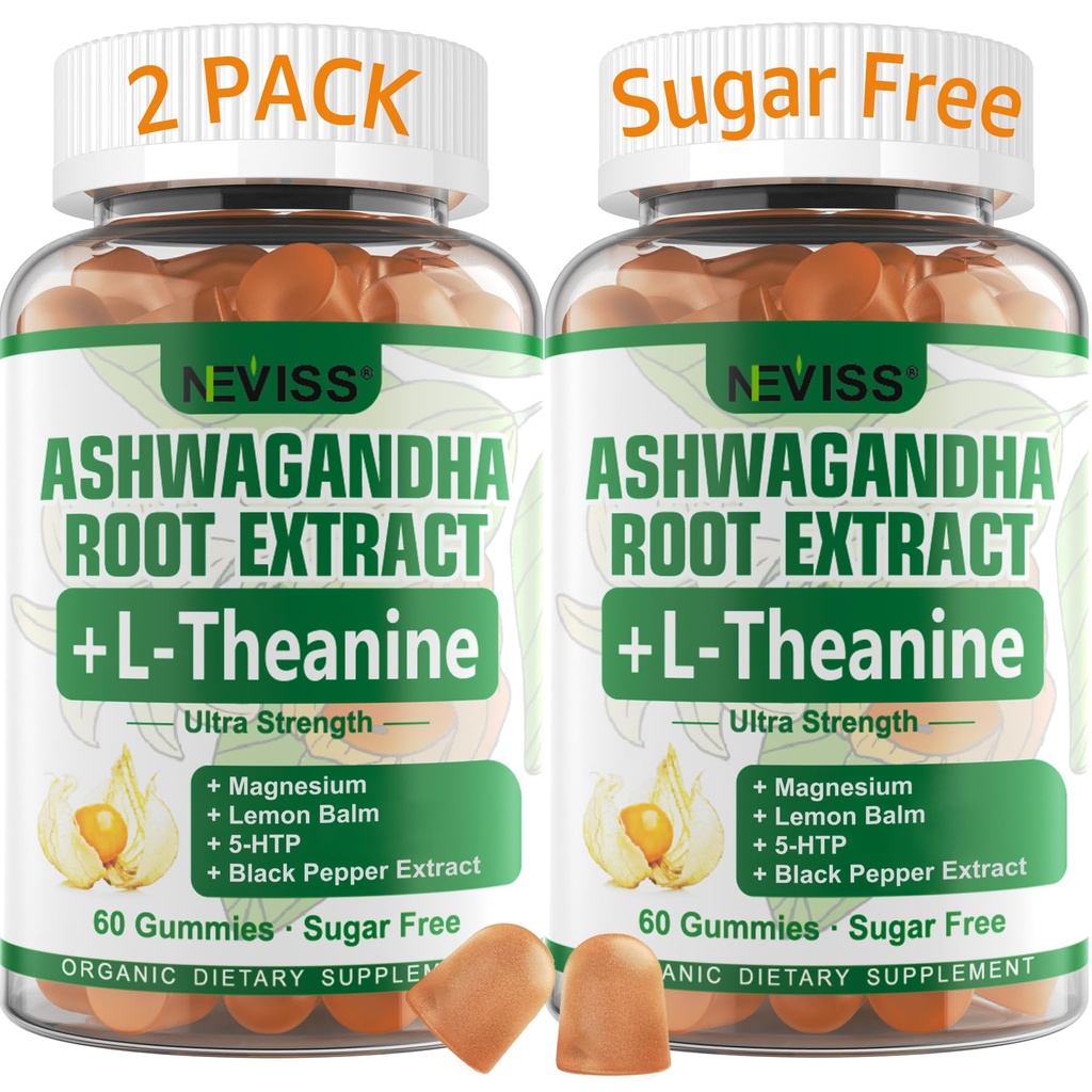 NEVISS Ashwagandha Gummies 2000 מ"ג, מרגיש רעד, Plus Prorietary בלגן עם L-theanine, 5-HTP, Lemon Balm, Magnesium for Calm, Zzzs & הירגעות תמיכה, 120 הרוזן הרוזן ספירה