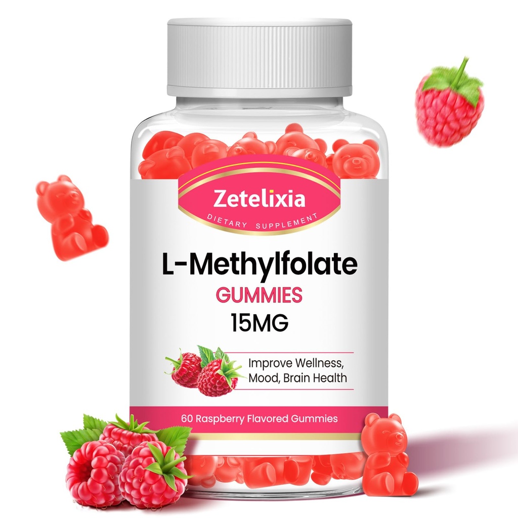 L-Methylfolate 15mg & Methyl B12 חניכיים, תוסף Folate לבריאות המוח, Mood & Immunity, DNA Synthesis & תיקון, סוכר חינם, טבעוני, Raspberry Flavor, 60 הרוזן
