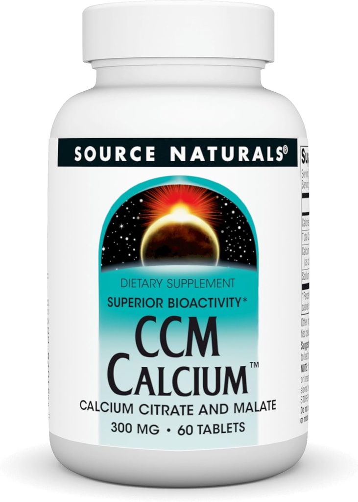 מקור טבעי CCM Calcium - Calcium Citrate ו Malate - 300 מ"ג - 60 טבליות