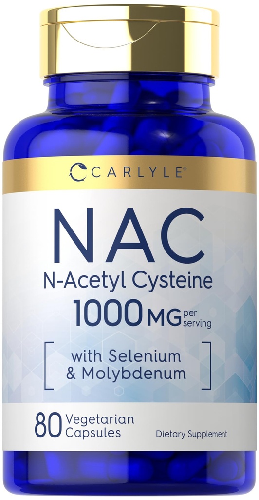 Karlyle NAC תוסף N-Acetyl Cysteine 1000 מ"ג | 80 קפסולות | עם Selenium & Molybdenum | Vegetarian, non-GMO & Gluten Free
