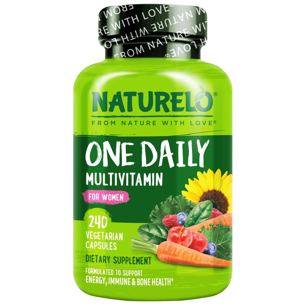 NATURELO One Daily Multivitamin for Women - Energy Support - Whole Food Supplement to Nourish Hair, Skin, Nails - Non-GMO - No Soy - Gluten Free - 240 קפסולות | 8 חודשים אספקה