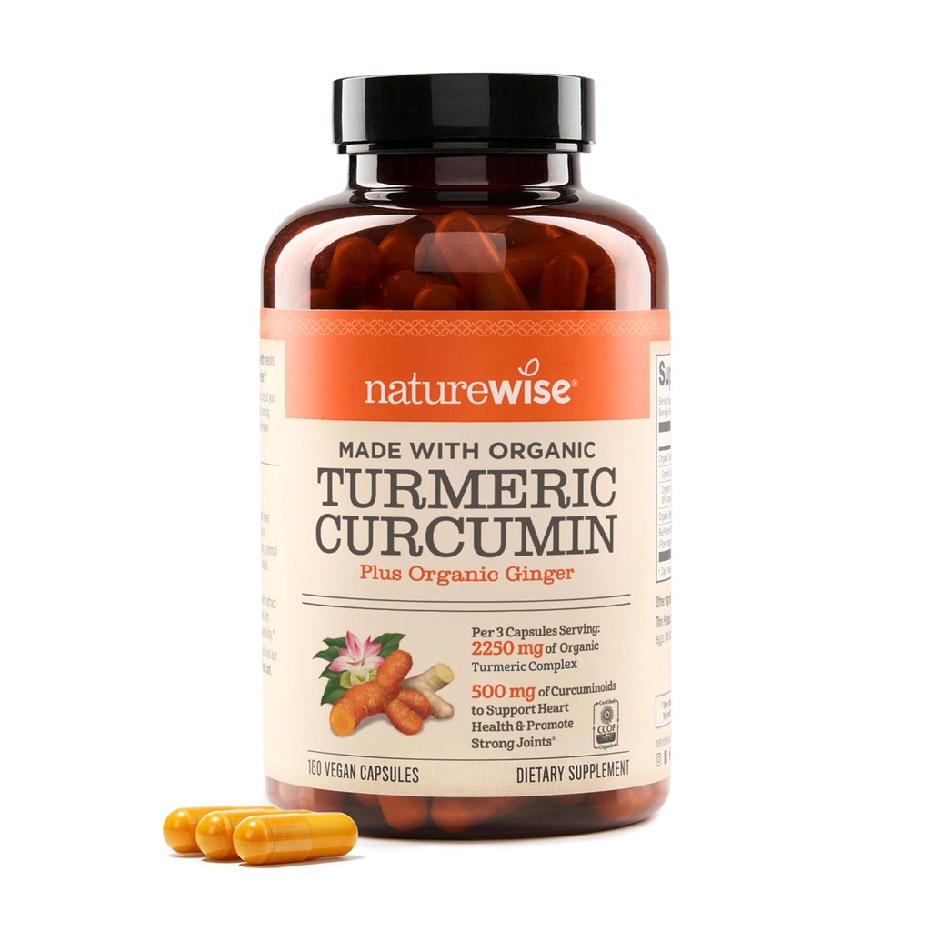 NatureWise Curcumin Turmeric 2250 מ"ג - 95% Curcuminoids & BioPerine Black Pepper Extract for Advanced Absorption - Daily Joint ו- Immune Health Support - טבעוני, non-GMO, Count[60-Day Supply]