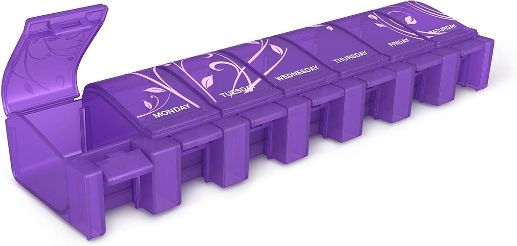 EZY DOSE Soft Touch Weekly (7-Day) Pill Case, Medicine Planner, ויטמין ארגן ויטמין Box, Daily Planner, XL השוואתי, נוח וקל לשימוש, שכותרתו Lids, Color May Vary, BPA Free®