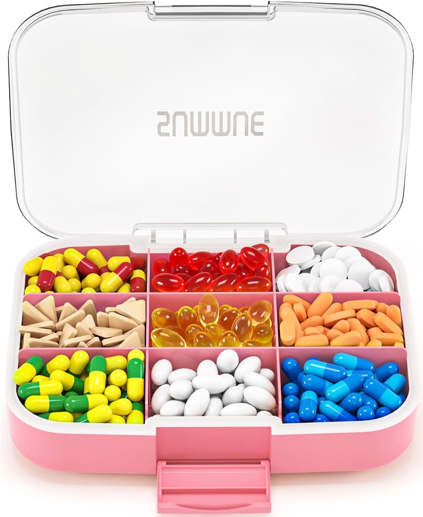 מארגנת גלולת גלולות גדולה, 9 השוואתיות Portable Travel Pill Box Case Moisture Proof, XL Container Piller Holder עבור ויטמינים, שמן Cod Liver, תוספים, תרופות (Pink)