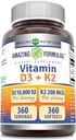 פורמולה מדהימה ויטמין D3 10000 IU עם ויטמין K2 200 Mcg | D3 + K2 מורכב תוסף | Non-GMO | Gluten-Free | Made in USA (1 Pack, 360 Count)