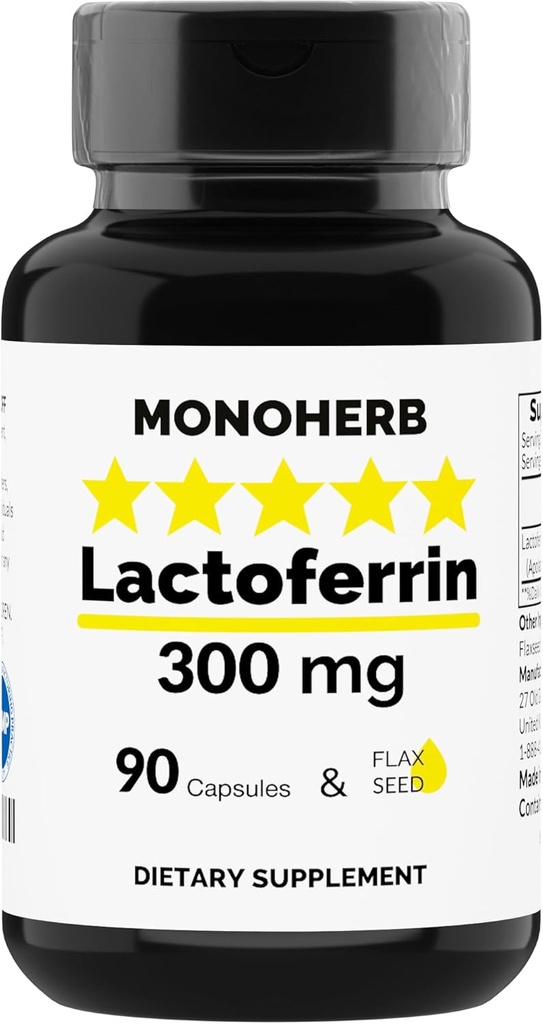 MONOHERB Lactoferrin 300 מ"ג לקפסולה - 90 קפסולות צמחוניות - מיוצר בארה"ב