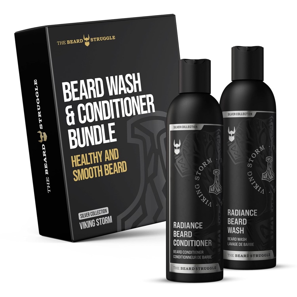 המאבק הדובדבן - Radiance Beard Wash & Conditioner Bundle - חבילת 2, Viking Storm - Nourish, ניקוי, Softens, & Powerens Beard - Beard Wash and Conditioner for Men