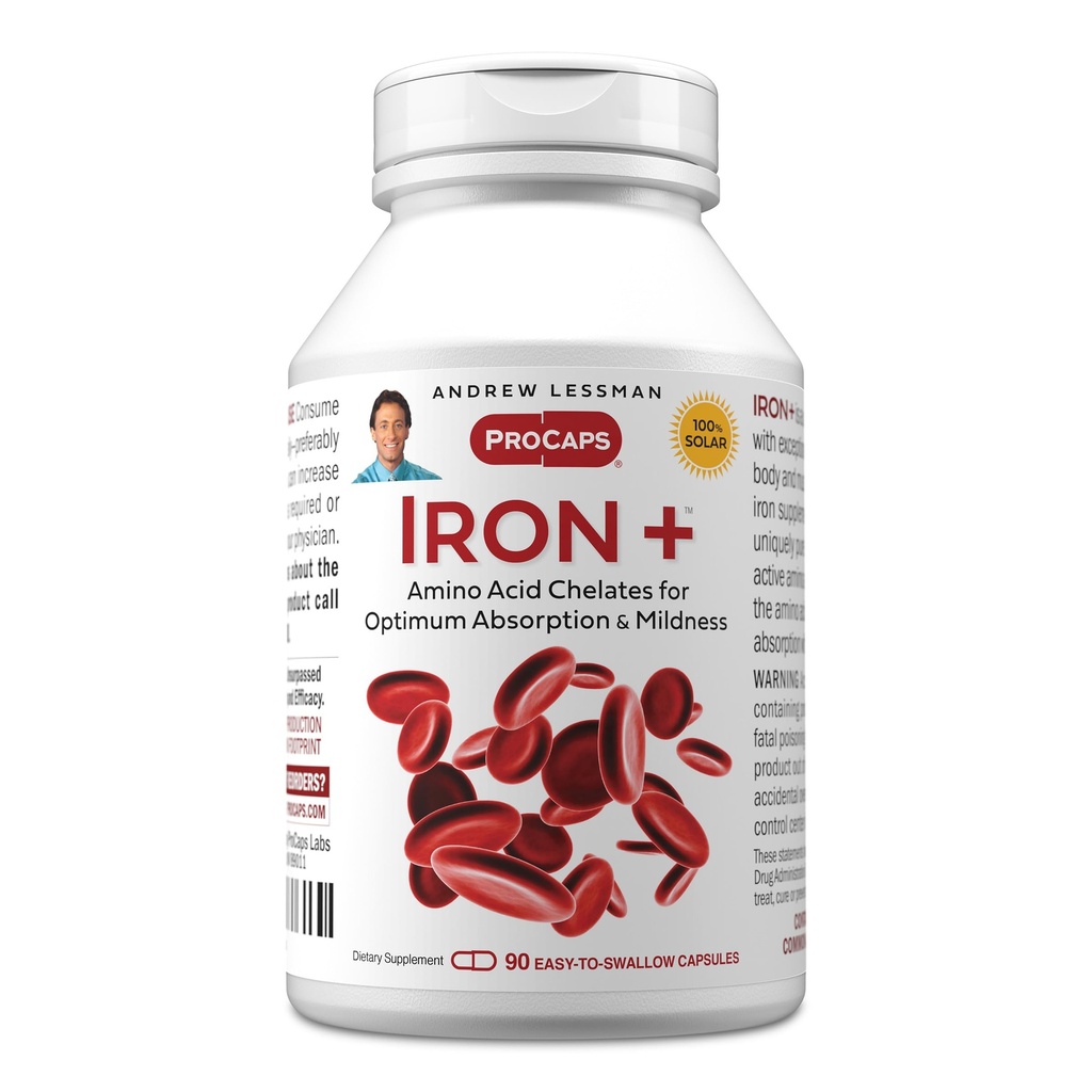 ANDREW LESSMAN Iron Plus 90 קפסולות - 18 מ"ג ברזל, 100% טהור Amino Acid Chelated Iron (Glycinate, Aspartate), Plus C עבור הגדלת Absorption, קטן, קל לקפסולות Swallow, No Additives