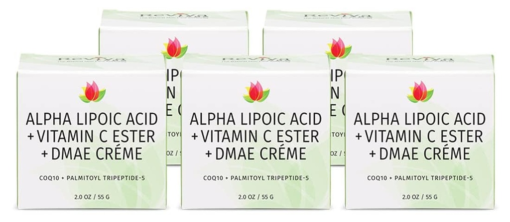 Reviva Labs DMAE Cream with Alpha Lipoic Acid, ויטמין C Ester - DMAE Lift and Firm Cream for Neck and Face - Skin Firming and Moisturizing Cream, 5-Pack (2 oz Each)