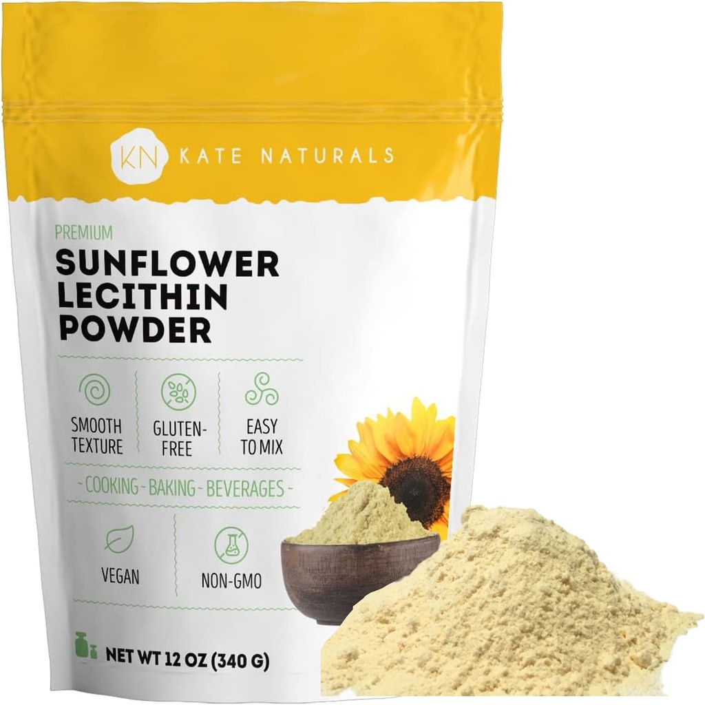 קייט Naturals Sunflower Lecithin אבקה עבור לחם בלינג, חניכיים, בישול. תוסף Lecithin עבור Clogged Milk Docts. Substitute עבור אבקת Soy Lecithin (12oz, non-GMO)
