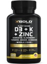 ויטמין D, K2, K1, Zinc, Quercetin, Elderberry, Turmeric, ג'ינג'ר ו-Echinacea Whole מזון תוסף 8 ב 1-D3 5000 IU Plant- Based from Lichen, ויטמין K2 MK7, MK4, K1), D3 K2 ויטמינים -120 קפסולות