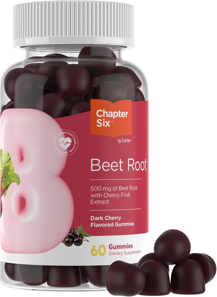 Zahler Beet Root Gummies עם צ'רי פירות לחלץ - 500 מ"ג ביאטמי למבוגרים - Dark Cherry Flavor - תומך Blood & Nitric Oxide Flow - Vegetarian Kosher non GMO Beetrootmies - 60 הרוזן