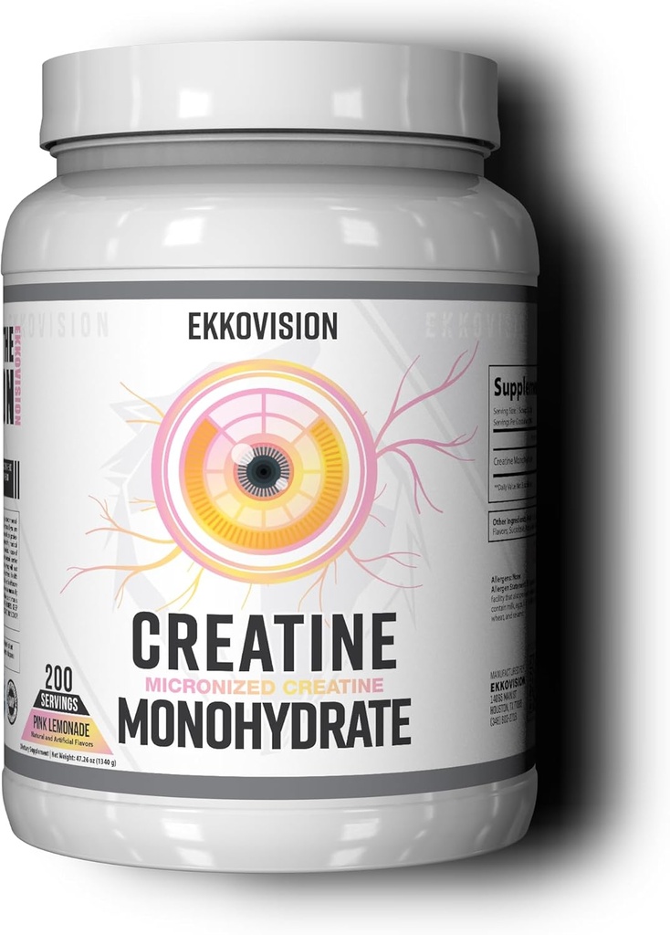 אבקת Ackovision Creatine Monohydrate, Micronized, Pink Lemonade, Pre Workout & Post Workout תוסף עבור גברים ונשים, תמיכה באנרגיה, קל לערבב בשקים, Smooths & Beverages, 200 משרתים