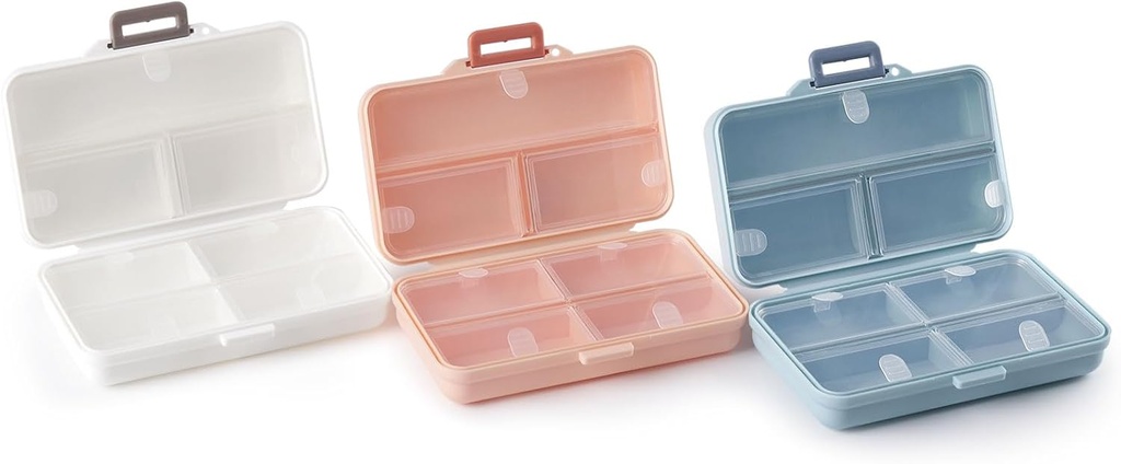 Portable Pill Case,Travel Pill Organer,Daily Pill Organer,7 השוואתיות, Pill Box for Purse Pocket to Hold הויטמינים, Cod Liver Oil,Supplements and Medicine-(White + Blue++ ורוד)