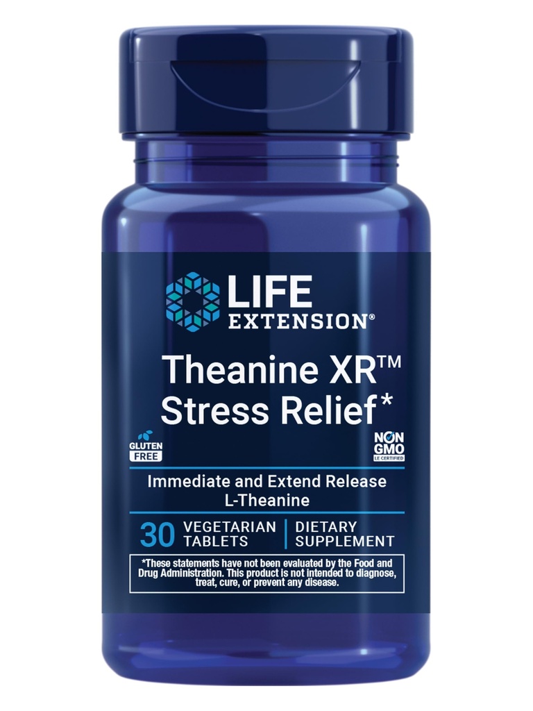 Life Extension Theanine XRTM Stress Relief - L-theanine - מקדם תגובה מהירה ללחץ יום - non-GMO, Gluten-Free, Vegetarian - 30 טבליות