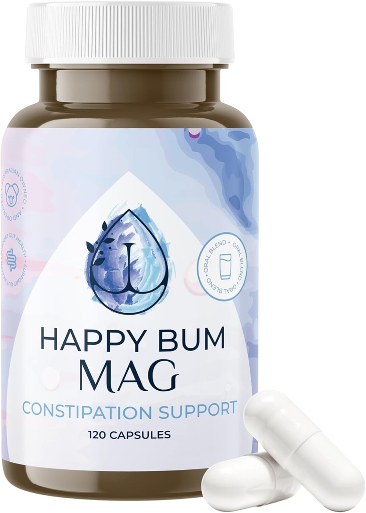 Happy Bum MAG Magnesium Oxide for Constipation for Women and Men[עריכת קוד מקור | עריכה] Gentle Magnesium Constipation Relief & קולוניות ניקוי תמיכה, Softens Stool, ו-Eases Bloating | 120 קפסולות