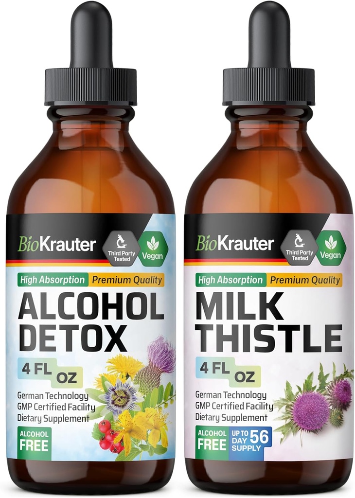 BIO KRAUTER אלכוהול Detox Tincture 4 Fl. Oz. & Milk Thistle Tincture 4 Fl. Oz.