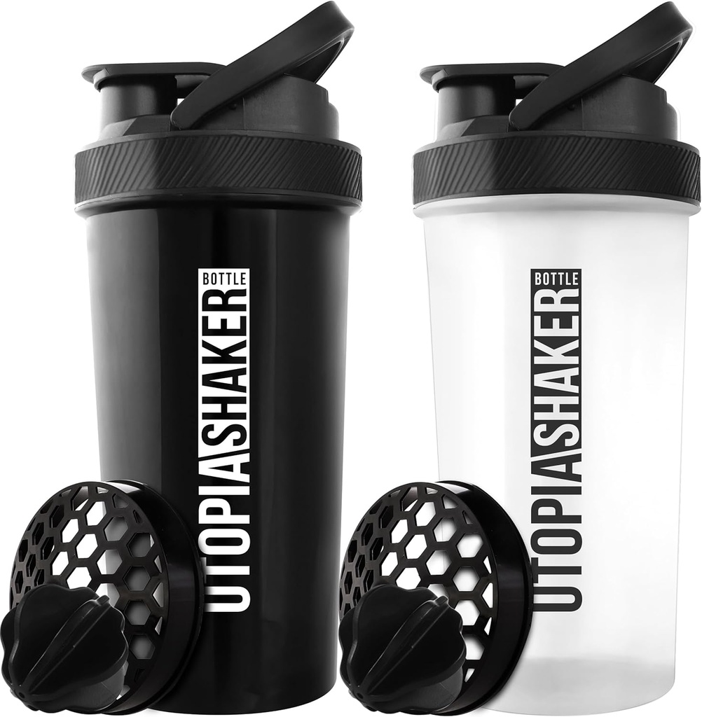אוטופיה הביתה חלבונים Shakerבק - (Pack of 2) 28-Ounce Shaker בקבוקים למיקס חלבונים - Fitness Sports Classic Proteiner Shaker Bottle (Black & Clear / Black)