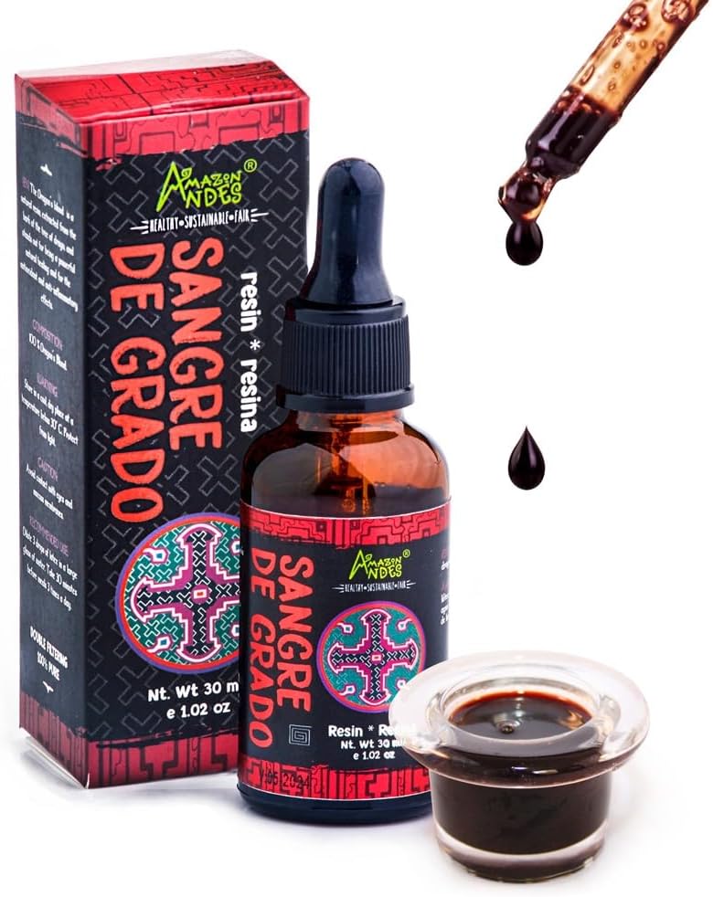 דם הדרקון (Sangre de Grado) - 100% דם הדרקון - מלא עץ Croton Lechleri - Non-GMO, Wild Crafted & Gluten-Free - תמיכה ריפוי פעילות - 1.02 Oz /30 מ"ל - Made in פרו