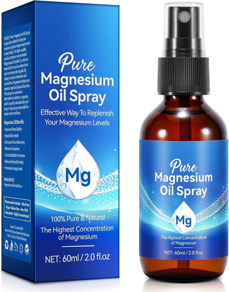 שמן מגנזיום טהור Spray, מגנזיום אורגני Spray for Feet, Topical Magnesium Spray Bottle,Nourish the Skin, Alleviate Hair Loss, Unclog Pores, 2 oz