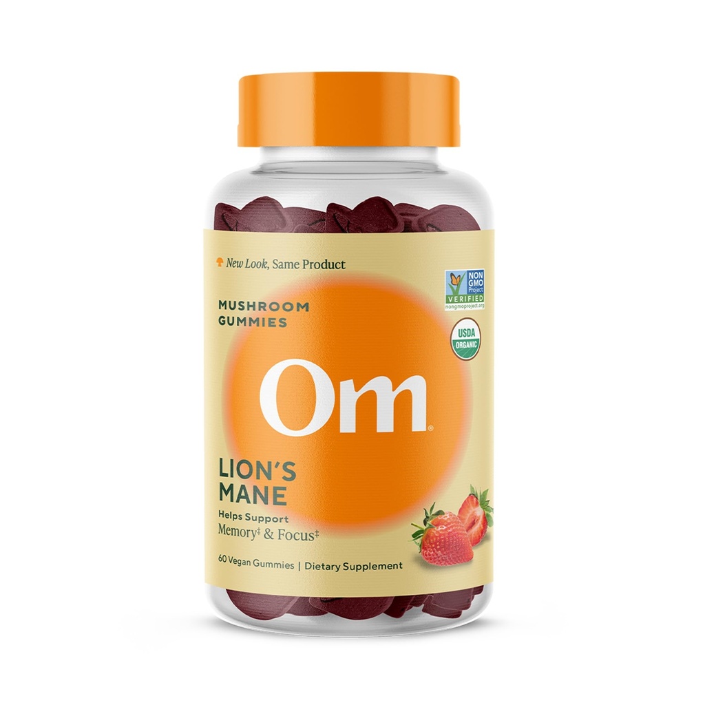Om Lion's Mane Mushroom Gummies - אורגני Mushroom תוסף ו Nootropic - תוספי המוח עבור זיכרון להתמקד, 60 הרוזן (30 משרתים)
