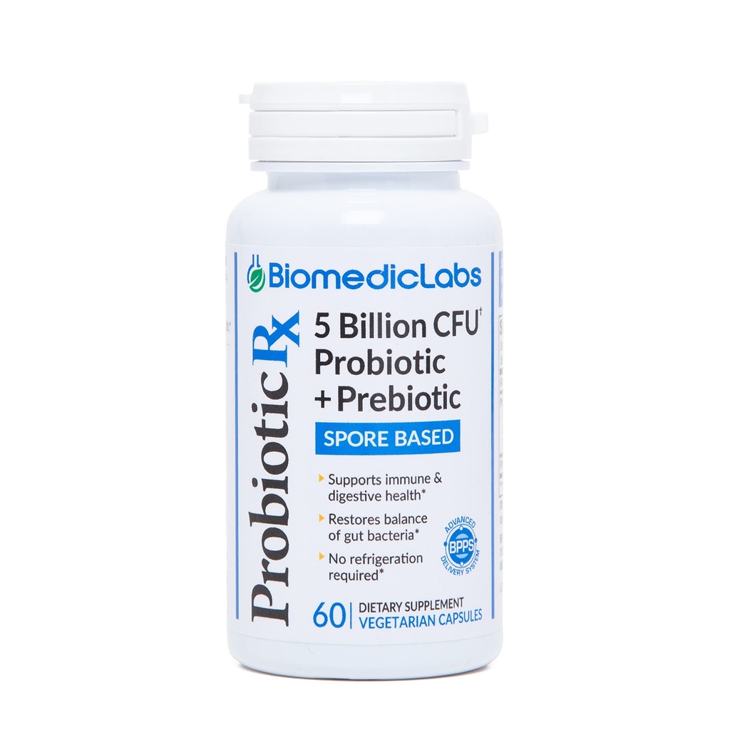 Probiotic Rx: 5 מיליארד CFU - פרוביוטיקה + Prebiotic - Spore- Based - 60 ימים אספקה - SBO - תמיכה Immune & Gut Health - Soil- Based Organisms - Noמקרר נדרש