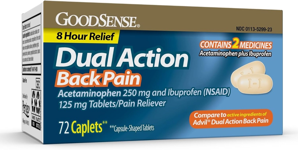 GoodSense Dual Action Acetaminophen ו Ibuprofen (NSAID) Tablet, 250 מ"ג / 125 מ"ג, כאבי גב, 72 הרוזן