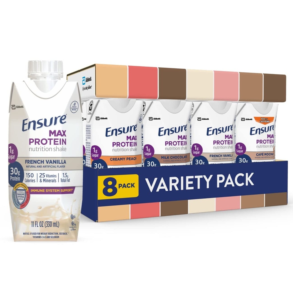 ודא מקס חלבון דיאטה שקד, Variety Pack, עם 30 גרם של חלבון, 1g של סוכר, חומרים מזינים כדי לתמוך במערכת הבריאות של Immune, גבוה חלבון שקד, 11 oz, Pack של 8, נוזל נוזלי נוזל