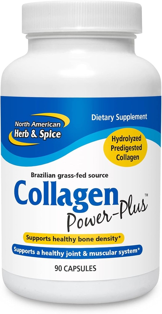 צפון RICAN HERB & SPICE Collagen Power-Plus - 90 קפסולות - תוספת קולג'ן - תמיכה משותפת ושרירים, שיער בריא, Skin & Nails - Bromelain, Papain, ויטמין C - Non-GMO - 30 משרתים