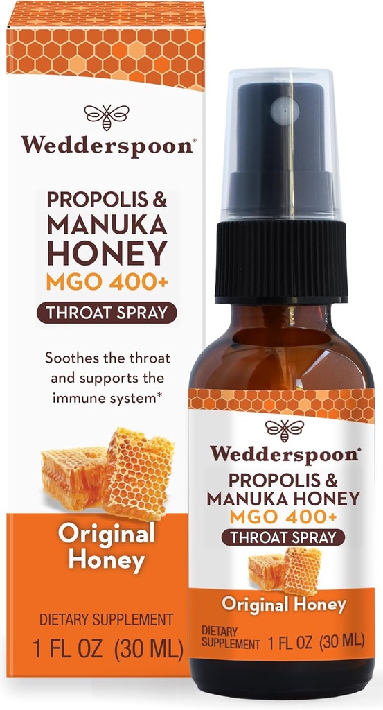 Wedderspoon Propolis ו-Manuka Honey גרון Spray, דבש מקורי, 1 Fl Oz (Pack of 1), Sore גרון הקלה, תמיכה טבעית