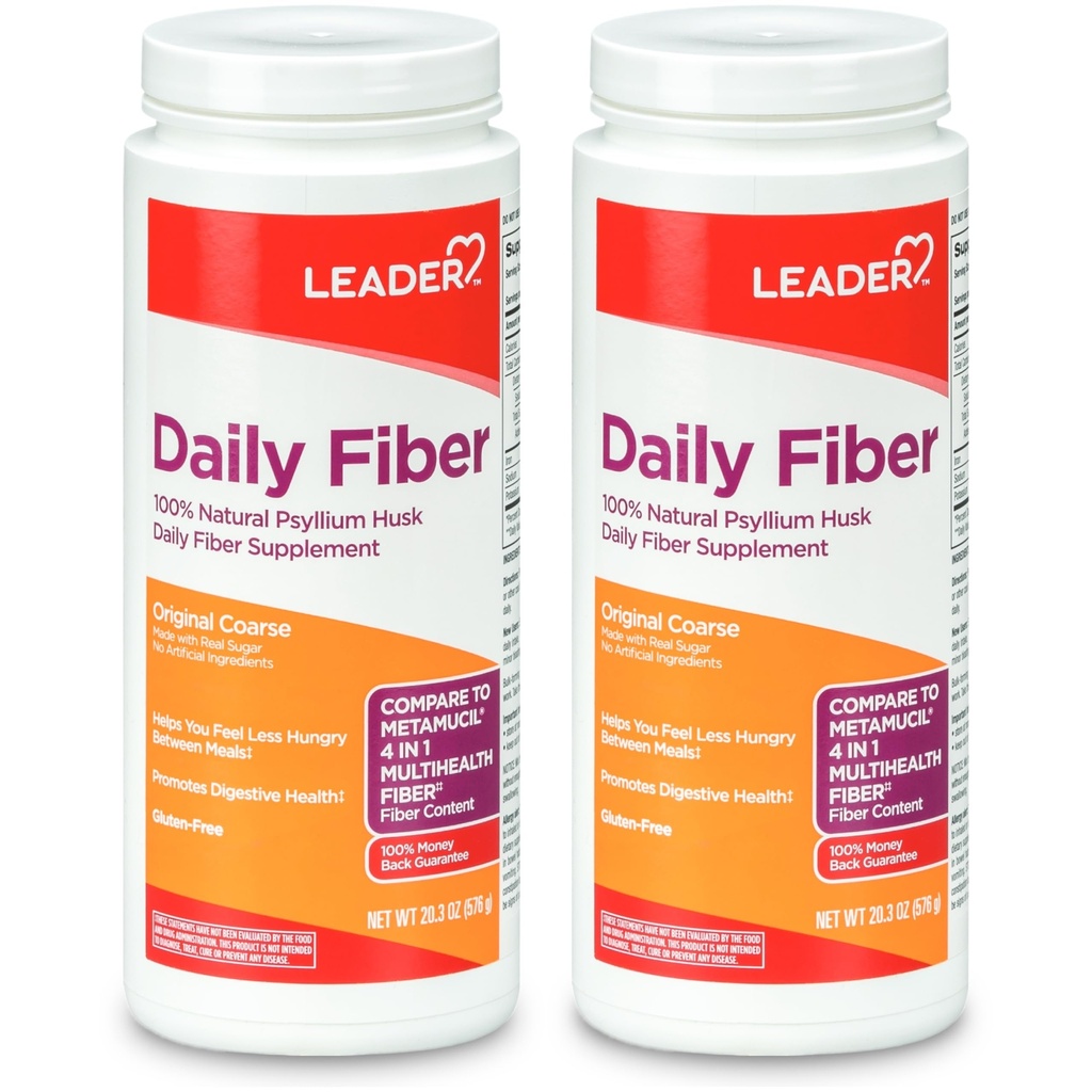 LEADER Psyllium Husk אבקת תוספת 4in-1 סיבים לבריאות העיכול, הצמח מבוסס 100% טבעי Psyllium Husk Daily סיבים, Gluten Free, non-GMO, בהשוואה Metamucil 20.3 OZ (Pack של 2)