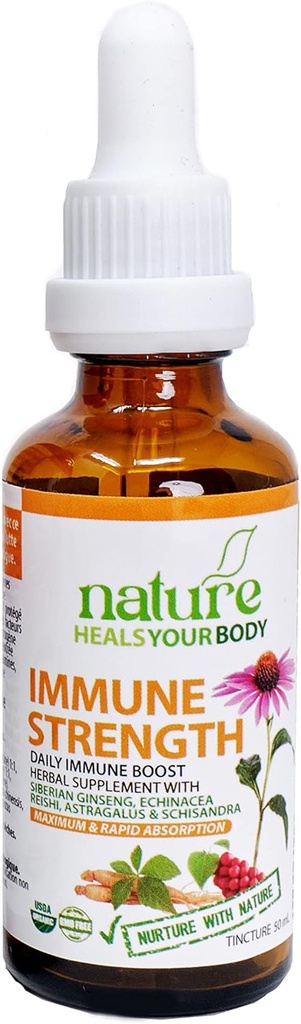Immune Strength Herbal Tincture - Natural Daily Immunity Booster - סיביר ג'ינסנג | Echinacea | Reishi | Astragalus | Schisandra - Organic Herbs (50 mL)