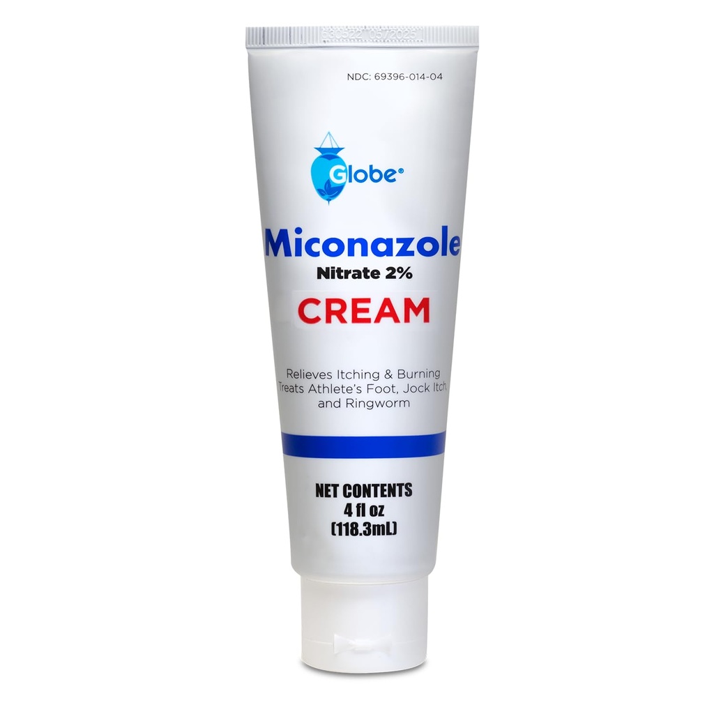Globe Miconazole Nitrate 2% Topical Antifungal Cream (4 oz Tube) עבור כף הרגל של Athlete, Jock Itch, Ringworm Fast-Acting הקלה - תוספת כוח עבור גירוד, Irritation ו הגנה על העור