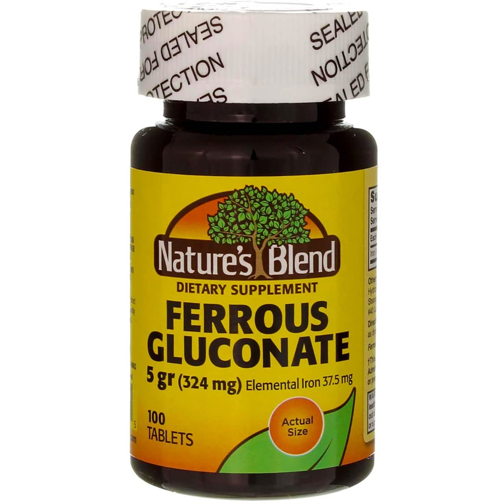 כדוריות גלוקונטה של הטבע 325 מ"ג 100 Count Per Bottle (5 בקבוקים)