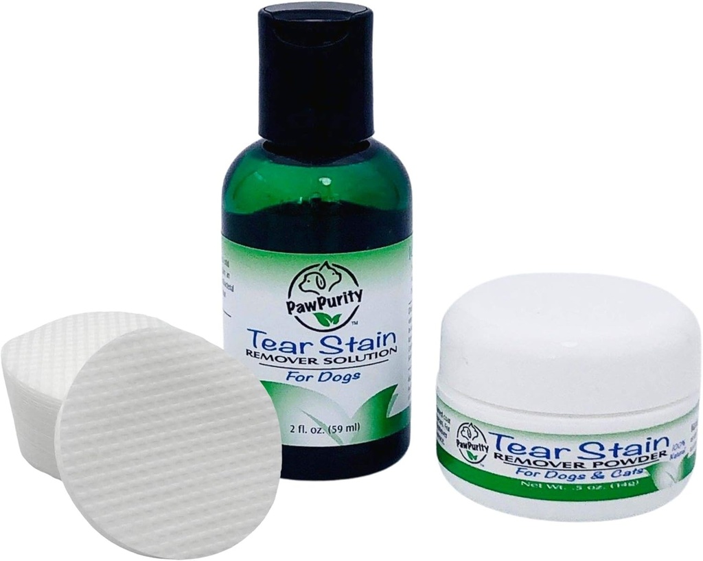 FewPurity Tear Stain Remover Starter Kit for Dogs, כולל Tear Stain Remover Solution 2 oz, אבקה .5oz ו -30 פדs | 100% טבעי | Removal לוקח 7-10 ימים (30-45 יום אספקה)