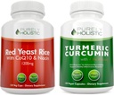 Red Yeast Rice 1200mg & Niacin + אורגני Turmeric Curcumin 700mg & Bioperine המספק 95% Curcuminoids - 240 קפסולות צמחוניות